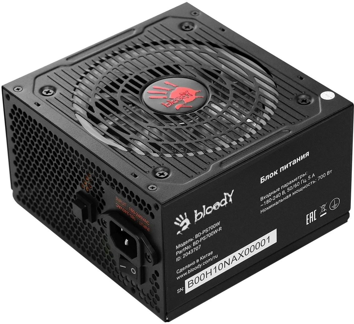 BD-PS700W-R Блок питания Bloody ATX 700W BD-PS700W 80 PLUS WHITE (20+4pin) APFC 120mm fan color  LED 6xSATA RTL