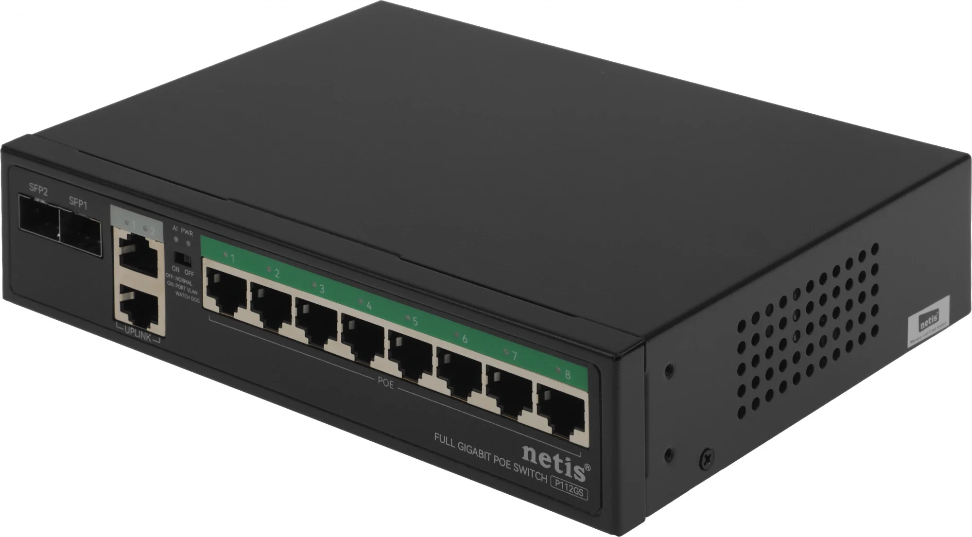 Netis P112GS Коммутатор неуправляемый PoE+, 10 портов, 10x1 Гбит/с, PoE+ 8х30 Вт (до 120Вт), SFP 2*1 Гбит/с