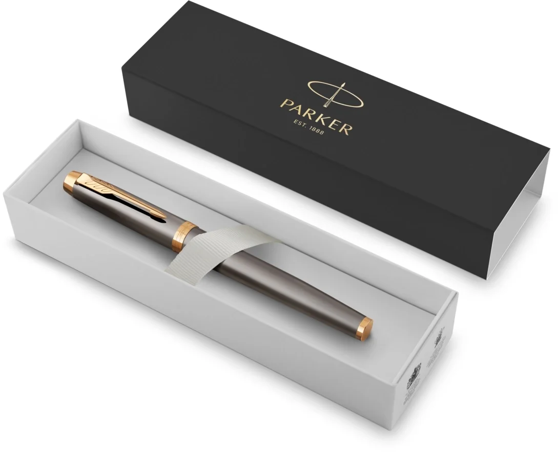 Ручка роллер Parker IM Premium Grey Core GT (2213778), F, черные чернила, подарочная коробка