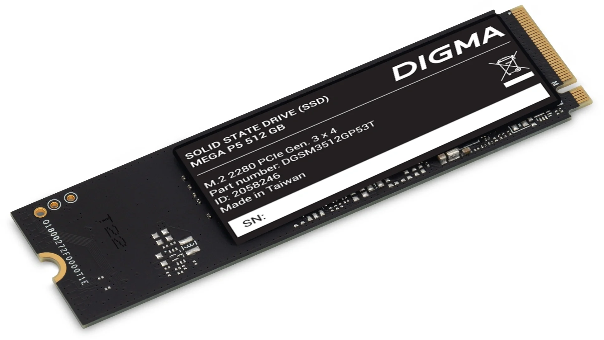 Твердотельный накопитель SSD M.2 512 Gb Digma DGSM3512GP53T Read 2900Mb/s Write 2000Mb/s 3D NAND TLC DGSM3512GP53T