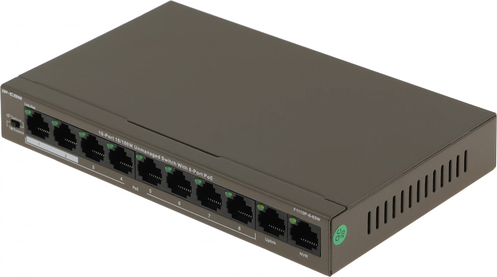 Коммутатор IP-COM F1110P-8-63W, 8×100М PoE, 2×uplink, PoE-бюджет 63 Вт