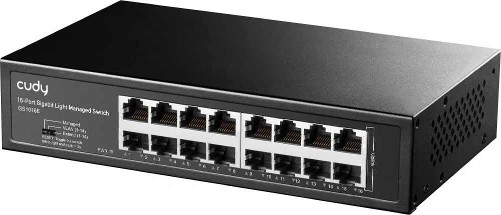 Коммутатор CUDY 16-Port Gigabit Light Managed Switch 16-Port Gigabit Light Managed Switch, 16 Gigabit RJ45 Ports, Rack-mountable Steel Case(Rack-Mount kits included), Power Saving, Plug & Play, Managed/VLAN/Extend working mode  DIP switch, Local management via WEB GUI, support STP/RSTP, 802.1Q/Port Based/Voi