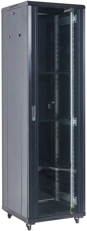 Шкаф коммутационный Rexant (04-3766-212) напольный 37U 600x600мм пер.дв.стекл металл 2 бок.пан. направл.под винты 800кг черный 75кг 230град. 1832мм IP20 сталь