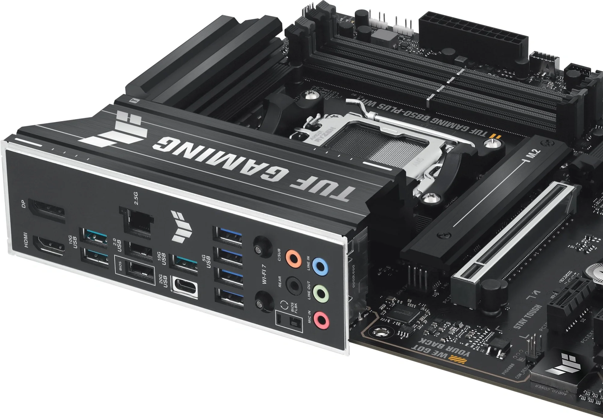 ASUS TUF GAMING B850-PLUS WIFI (Socket AM5, ATX, 4xDDR5(256GB), DP/HDMI, 1xPCIe 5.0x16/1xPCIe 4.0x16/2xPCIe 4.0x1, 1xLAN (2.5GbE), Wi-Fi 7, 4xSATA 6Gb/s, 3xM.2, 1xType-C, 7xUSB 3.2, 2xUSB 2.0)
