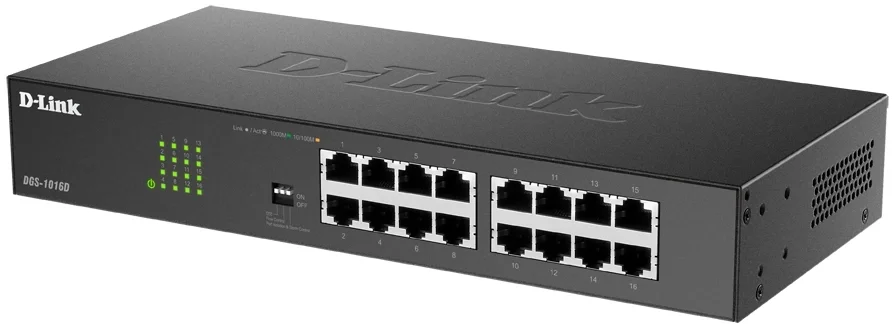 Коммутатор D-Link Неуправляемый коммутатор, 16x1000Base-T, DIP-переключатель, защита от статического электричества до 1 кВ