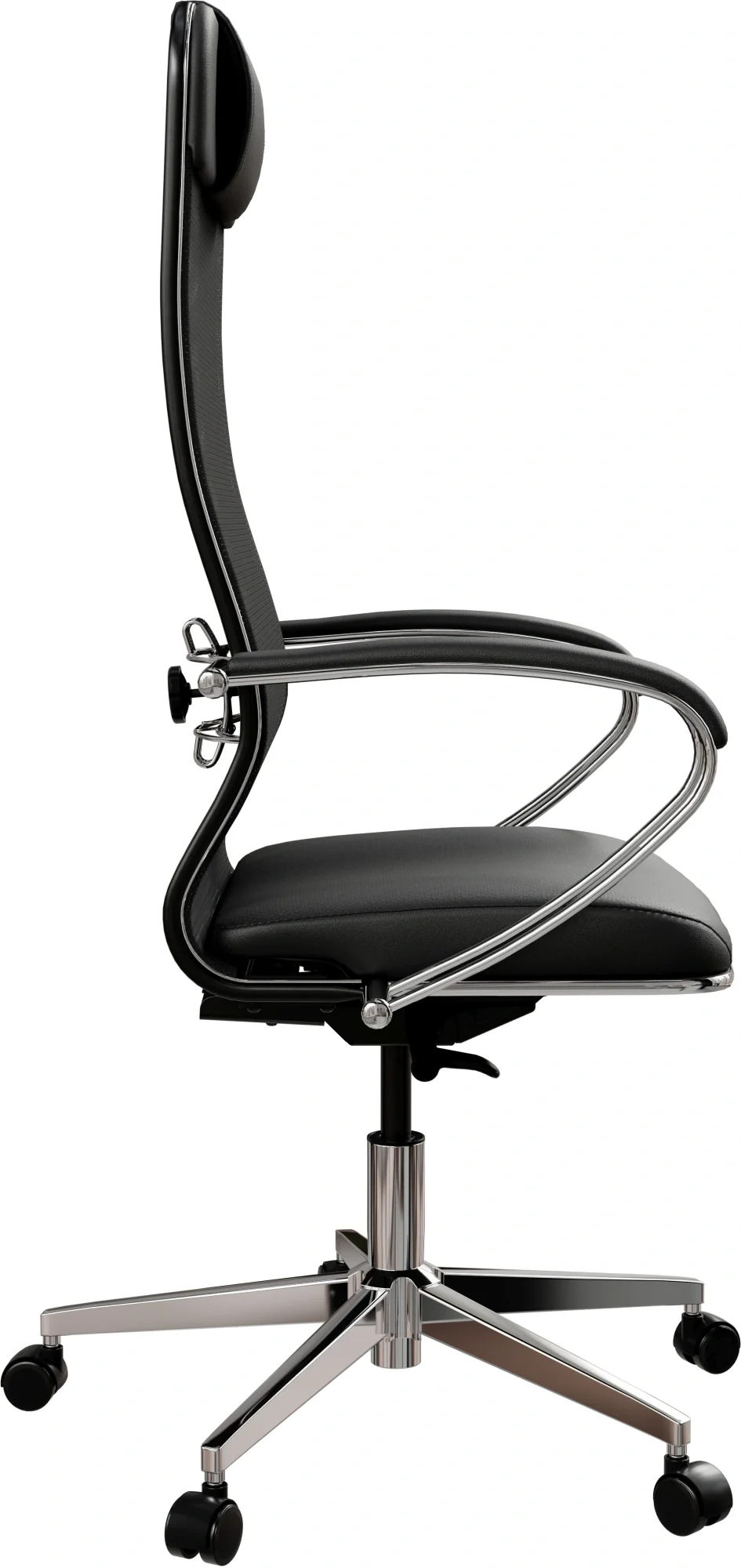 Кресло Метта ErgoLife Comfort черный сиденье черный сет./экокожа с подголов. крестов. сталь хром