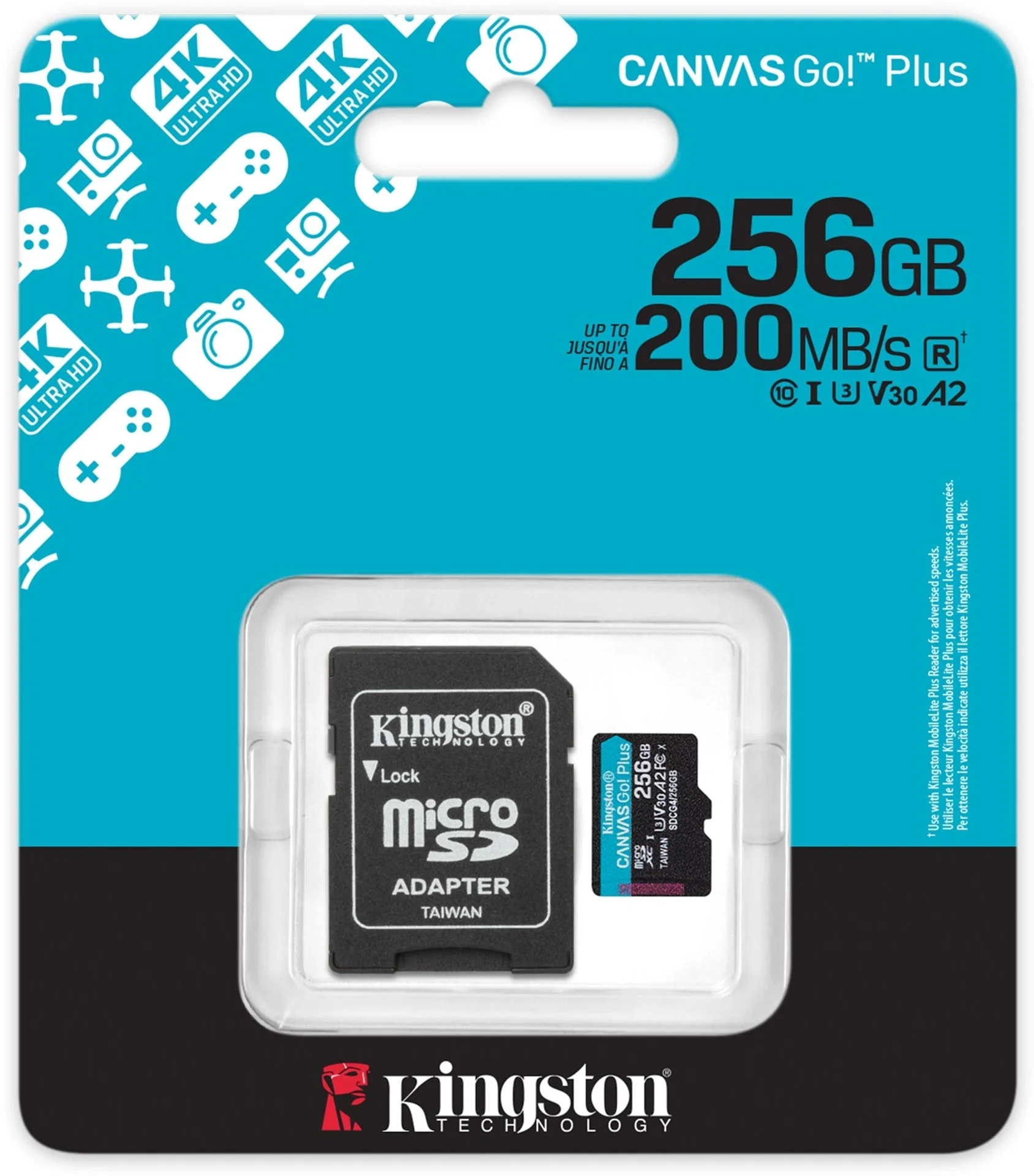 Карта памяти Kingston  256GB microSDXC Canvas Go Plus Gen4 200MB/s A2 U3 V30 Card + ADP/ Kingston 256GB microSDXC Canvas Go Plus Gen4 200MB/s A2 U3 V30 Card + ADP