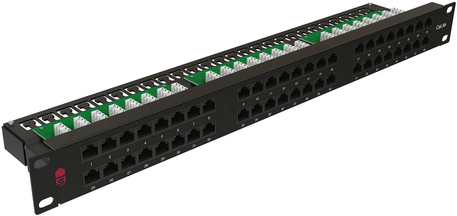 Патч-панель Sysmatrix - PP 1901U, 48-ports, кат. 5e, UTP, RJ-45, IDC Dual, 1U, 1 Гб/с, цвет чёрный, PP 1901U.S485EU.M