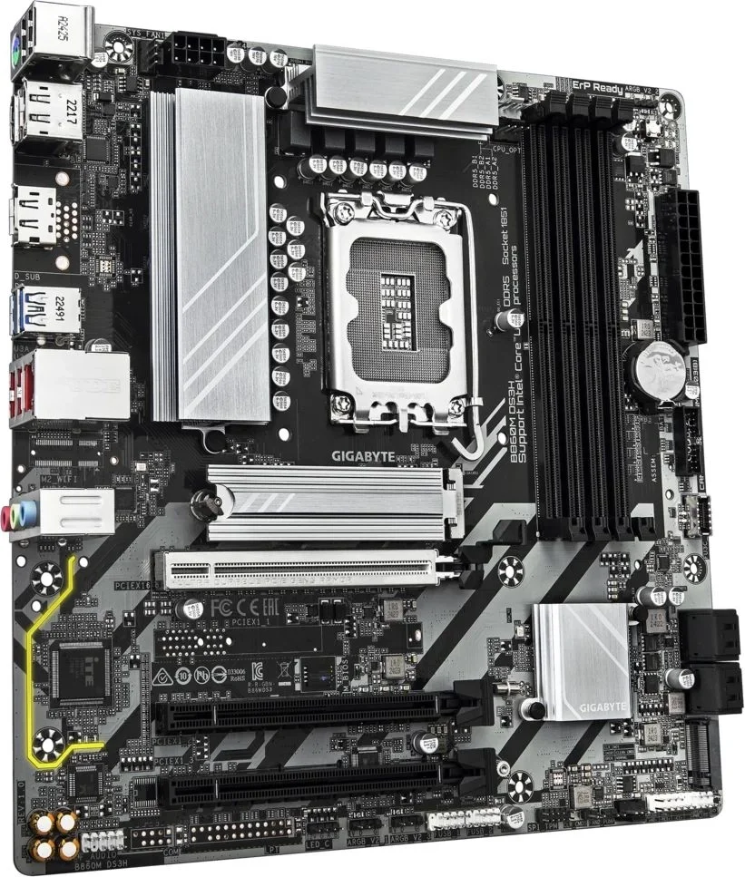 Материнская плата GIGABYTE B860M DS3H, LGA1851, B860, 4*DDR5, 4*SATA, 2*M.2,USB 3.2, 4*USB 2.0, Type-C, 5*PCIx16, HDMI+DP, mATX
