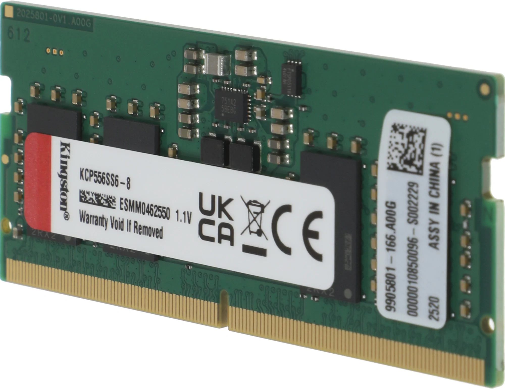 KCP556SS6-8 Память DDR5 8GB 5600MHz Kingston  RTL PC5-44800 CL46 SO-DIMM 262-pin 1.1В single  rank  Ret
