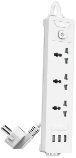 Сетевой  фильтр универсальный Deli ET408 / 3розетки + 3USB ,  2 м