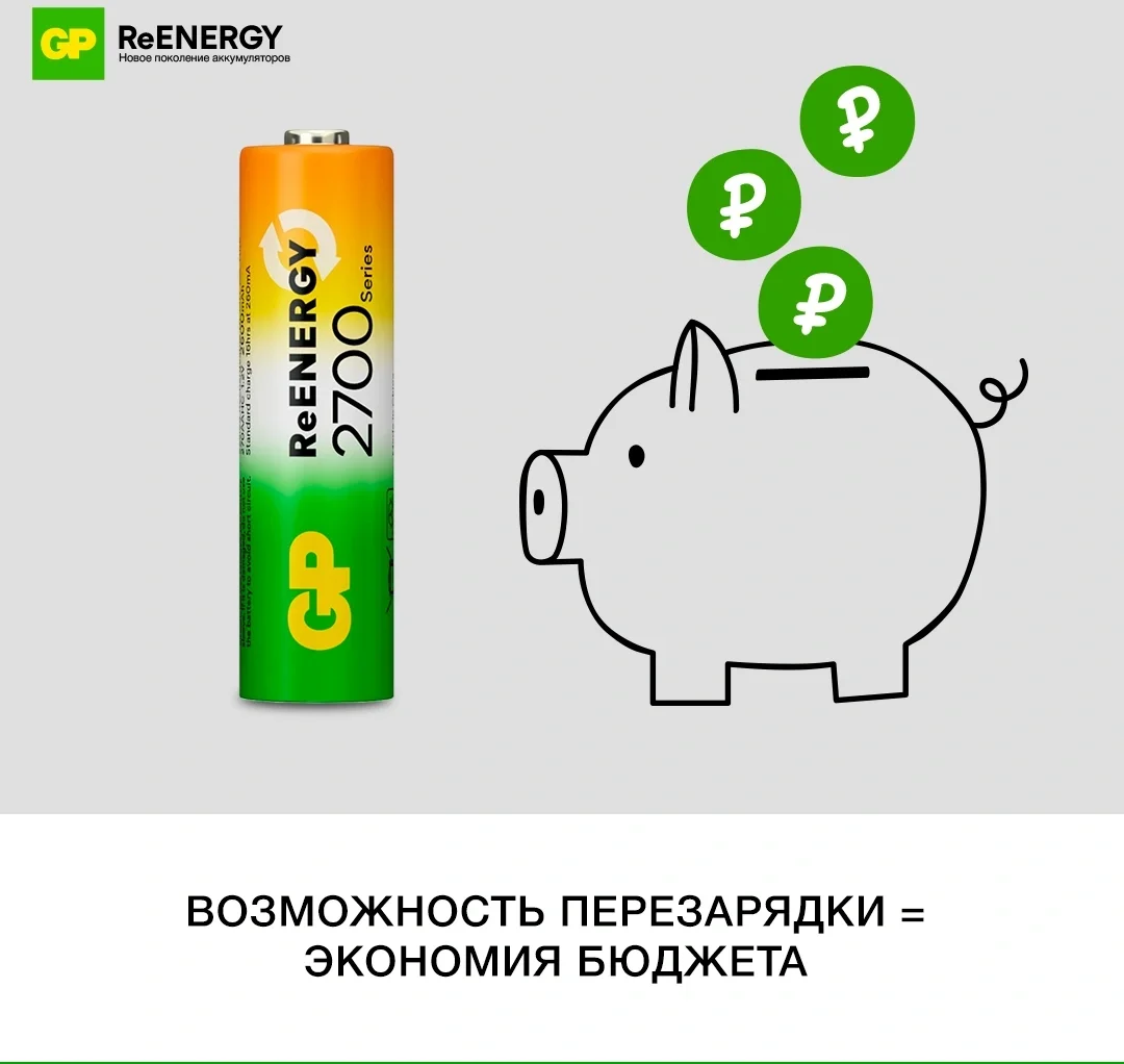 Аккумулятор GP 270AAHCRGY-2CRCB2 AA NiMH 2650mAh (2шт)