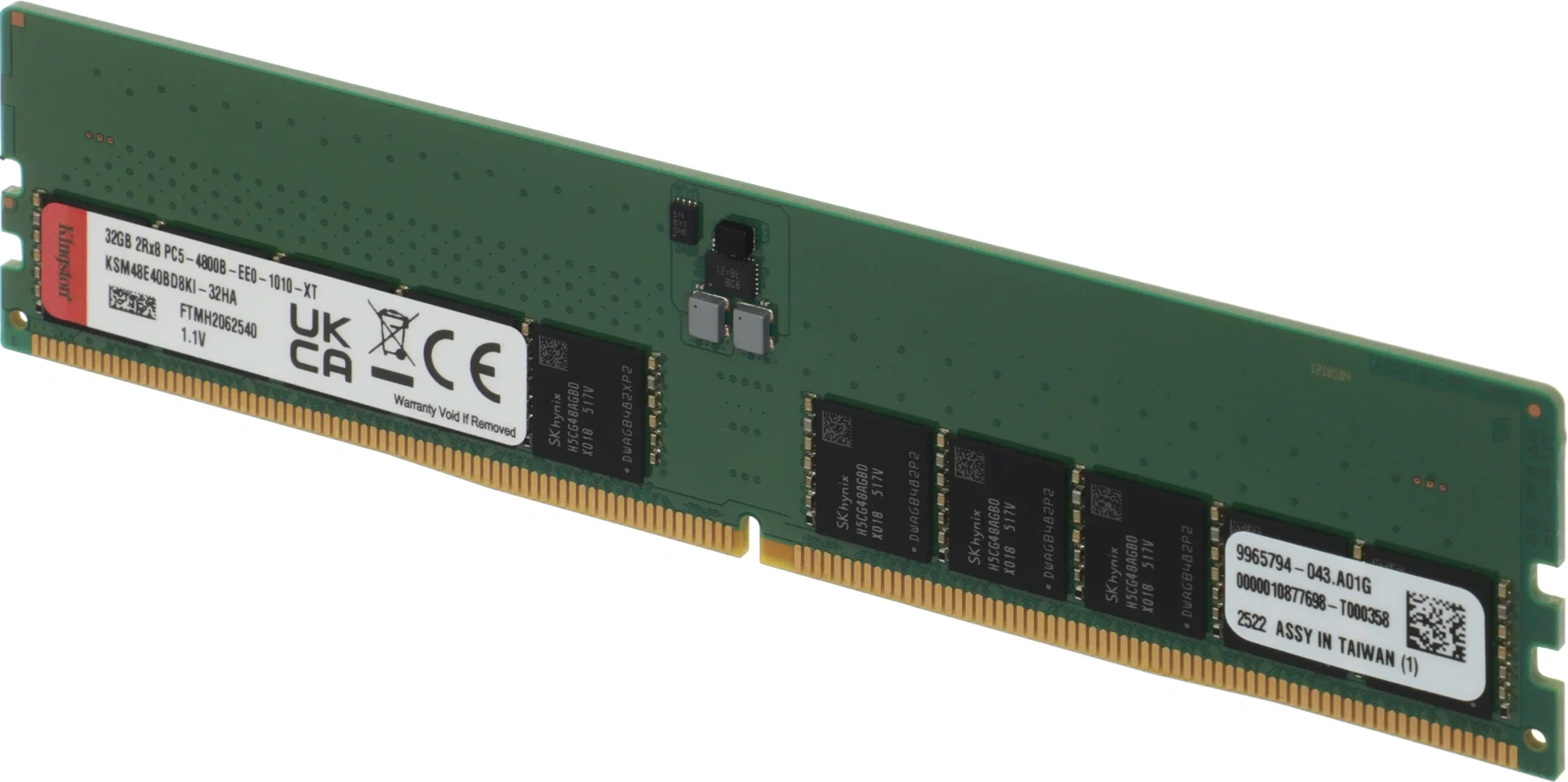 Оперативная память Kingston Server Premier 32GB 4800MT/s DDR5 ECC CL40 DIMM 2Rx8 Hynix A