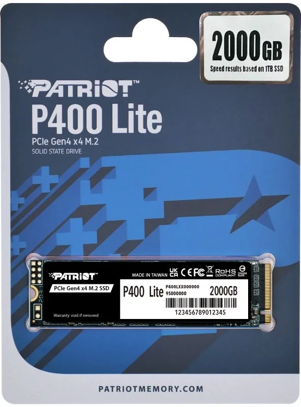 Hакопитель SSD Patriot 2Tb P400 Lite, 2280, PCI-E 4.0 x4, NVMe (P400LP2KGM28H)