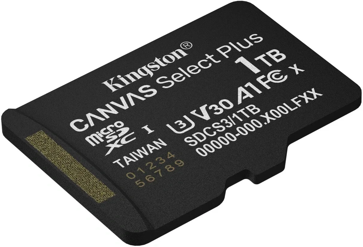 Карта памяти Micro SDXC 1TB Kingston Canvas Select Plus UHS-I U3 Class 10 SDCS3/1TBSP без адаптера