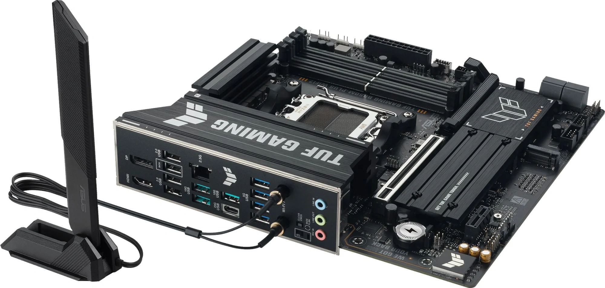 ASUS TUF GAMING B850M-PLUS WIFI7 (Socket AM5, mATX, 4xDDR5(256GB), DP/HDMI, 1xPCIe 5.0x16/1xPCIe 4.0x16/1xPCIe 4.0x1, 1xLAN (2.5GbE), Wi-Fi, BT, 4xSATA 6Gb/s, 3xM.2, 1xType-C, 7xUSB 3.2, 4xUSB 2.0)