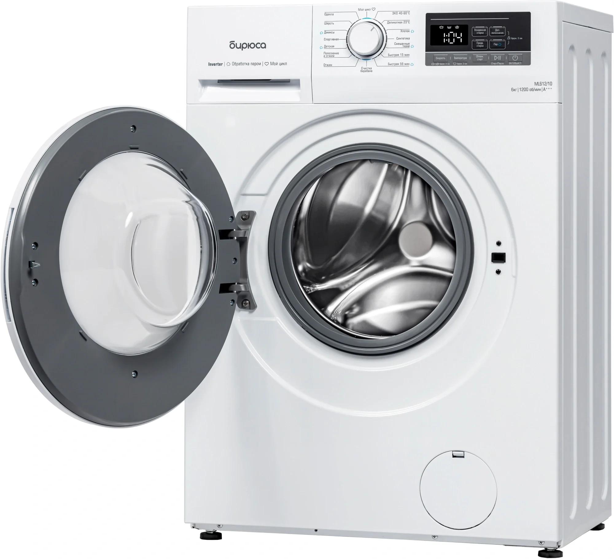 Стиральная машина Бирюса WM-ML612/10, с фронтальной загрузкой, с паром, 6кг, 1200об/мин, инверторная