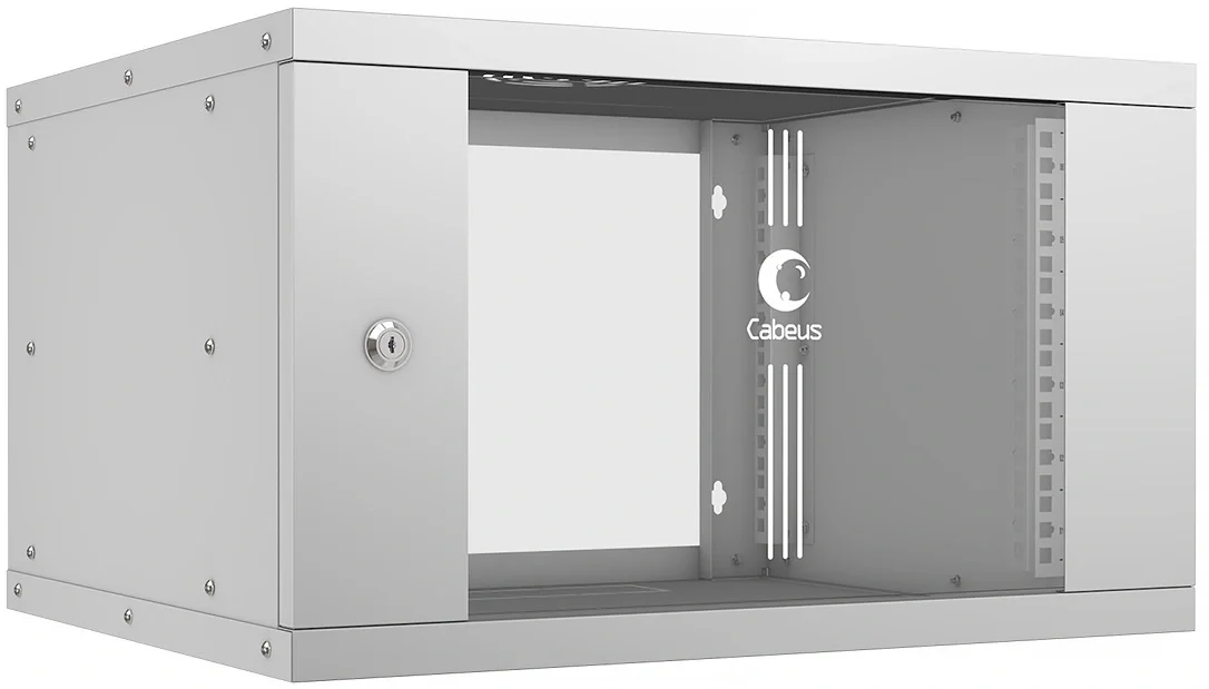 Настенный шкаф Cabeus - WSC-05D Light, 6U, глубина-450 мм, ширина-550 мм, стеклянная дверь, съемные стенки, max-30кг, полезная глубина-340мм, IP20, цвет серый, WSC-05D-6U55/45