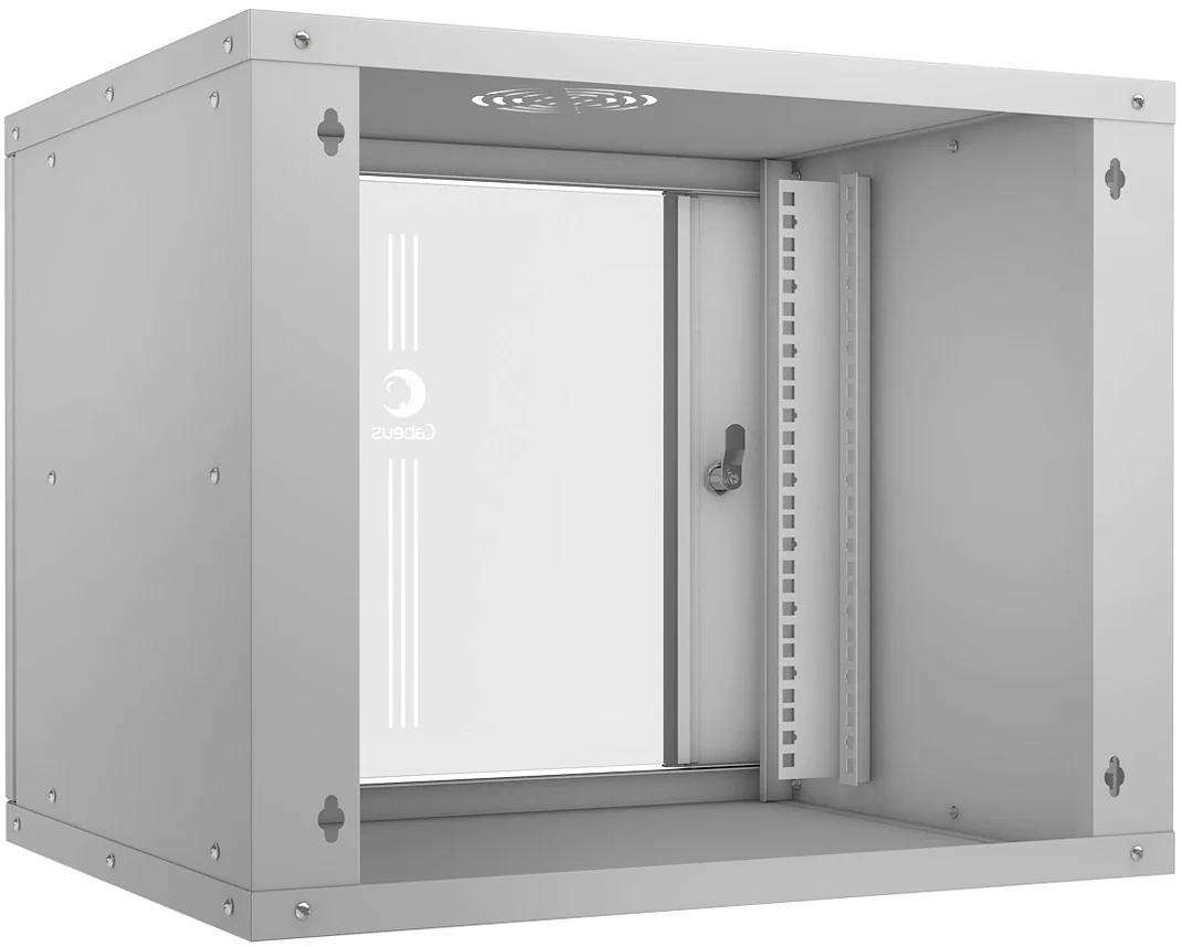 Настенный шкаф Cabeus - WSC-05D Light, 9U, глубина-450 мм, ширина-550 мм, стеклянная дверь, съемные стенки, max-30кг, полезная глубина-340мм, IP20, цвет серый, WSC-05D-9U55/45