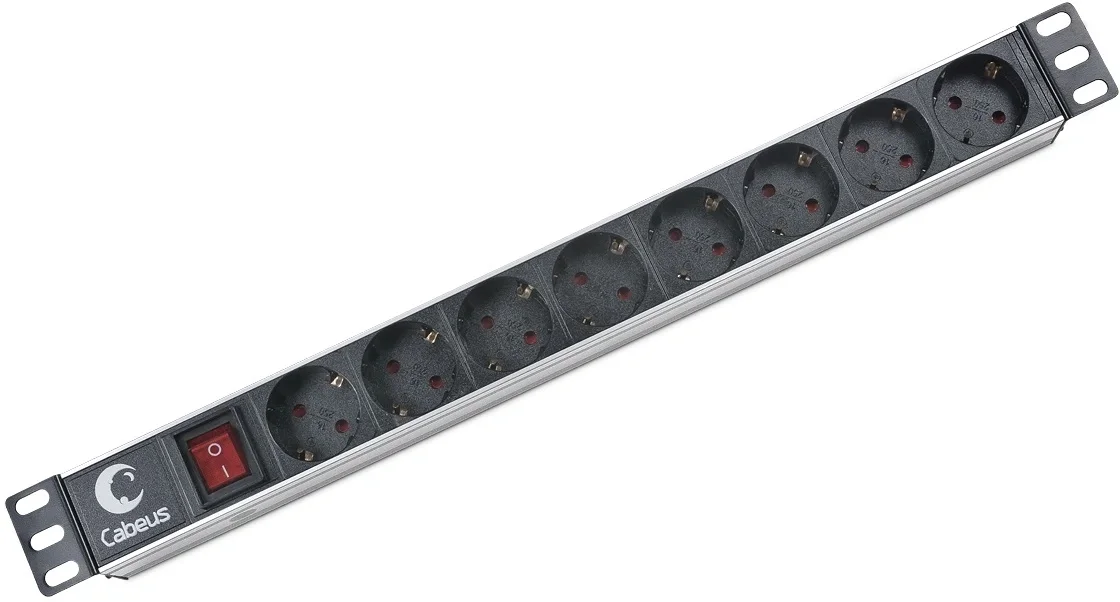 Блок PDU Cabeus PDU-8P, 8 розеток, 10 А, горизонтальный, 19"