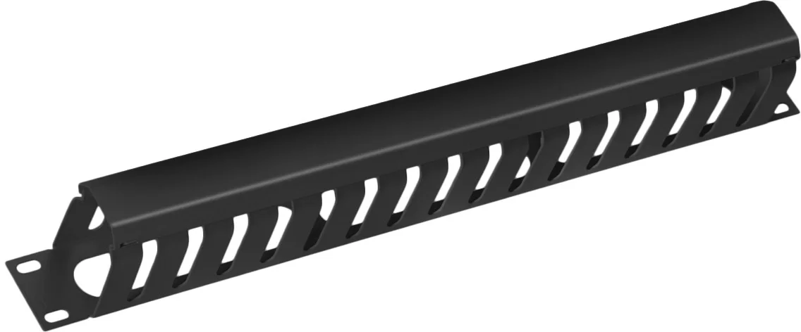 JB07-1U-BK Организатор коммутационных шнуров Cabeus 19" 1HU 46х482х70 мм (ВхШхГ) закрытого типа для шкафов цвет: чёрный