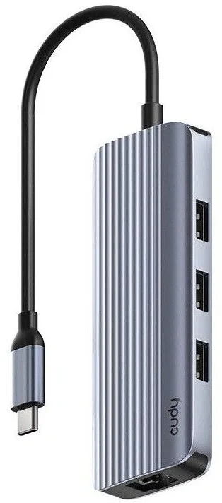Концентратор USB/ 6-IN-1 USB Hub, Aluminium housing,1 USB-C 3.0 5Gbps male connecter with 25cm cable, 1x 4K@60Hz HDMI Port, 1 Gigabit Ethernet port, 3 USB-A 3.0 5Gbps Port, 1 USB-C power input Ports(5V/2A max),  compatible with MacBook, Mac Pro, Mac mini, iMac, Surface Pro, XPS, Flash Drive, Mobile HDD