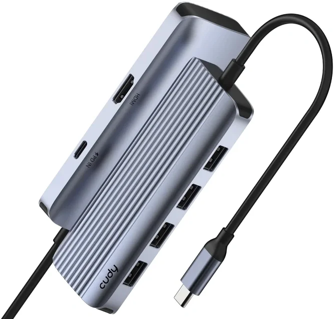 Концентратор CUDY  UH500  6-IN-1 USB-C Hub with 4K HDMI 6-IN-1 USB-C Hub, Aluminium housing, 1 USB-C 3.0 5Gbps male connecter with 20cm cable, 1x 4K@30Hz HDMI Port,  1x 100W USB-C port for PD Charging,  4x USB-A 5Gbps Data Ports, compatible with MacBook Pro, MacBook Air, Dell XPS, Lenovo Thinkpad, HP Laptops an