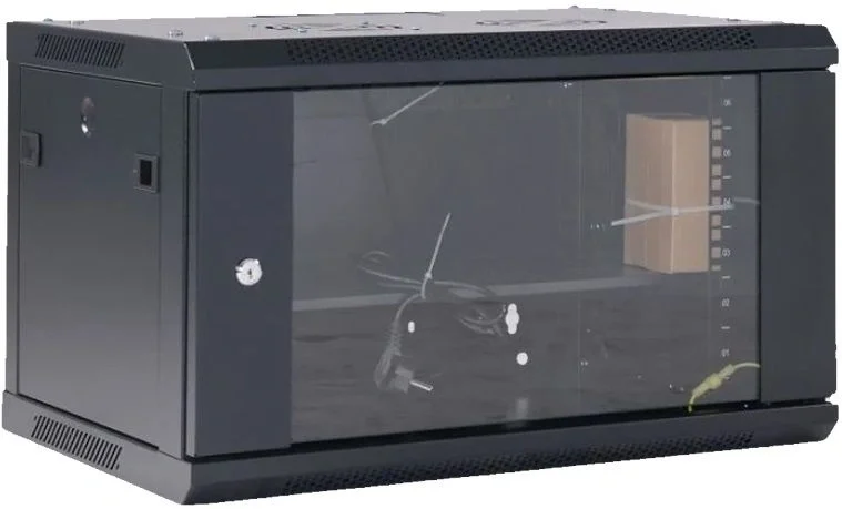 Rexant (04-0664-112) Настенный телекоммуникационный шкаф 19" 6U 600?450мм, дверь стекло, с задней стенкой, разборный, черный (RAL 9005)