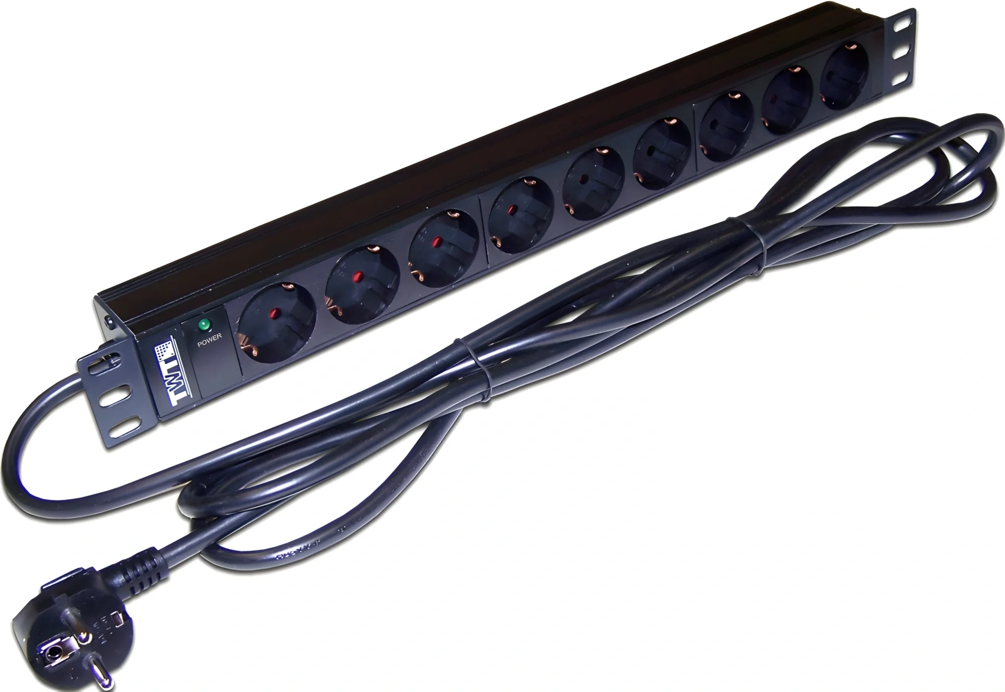 Блок розеток LANMASTER - TWT-PDU19, 16A, in (220V Сетевой шнур (Schuko)), out (220V 9xSchuko), 3 м, Горизонтальный, 1U, TWT-PDU19-16A9P-3.0