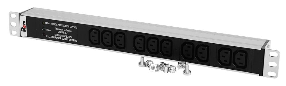 Блок распределения питания Rem R-10-10C13-FI-440-Z, 10×C13, 10А, фильтр+индикатор, чёрный
