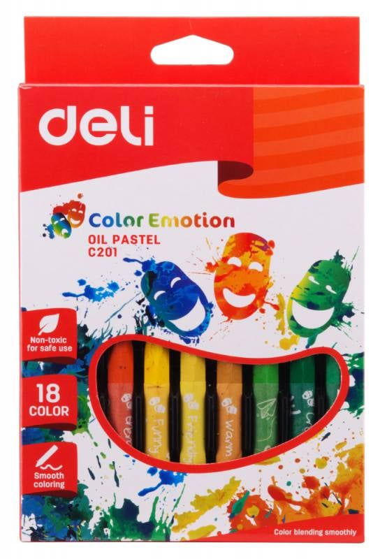 Масляная пастель Deli EC20110 Color Emotion шестигранные 18 цветов, картонная коробка с европодвесом