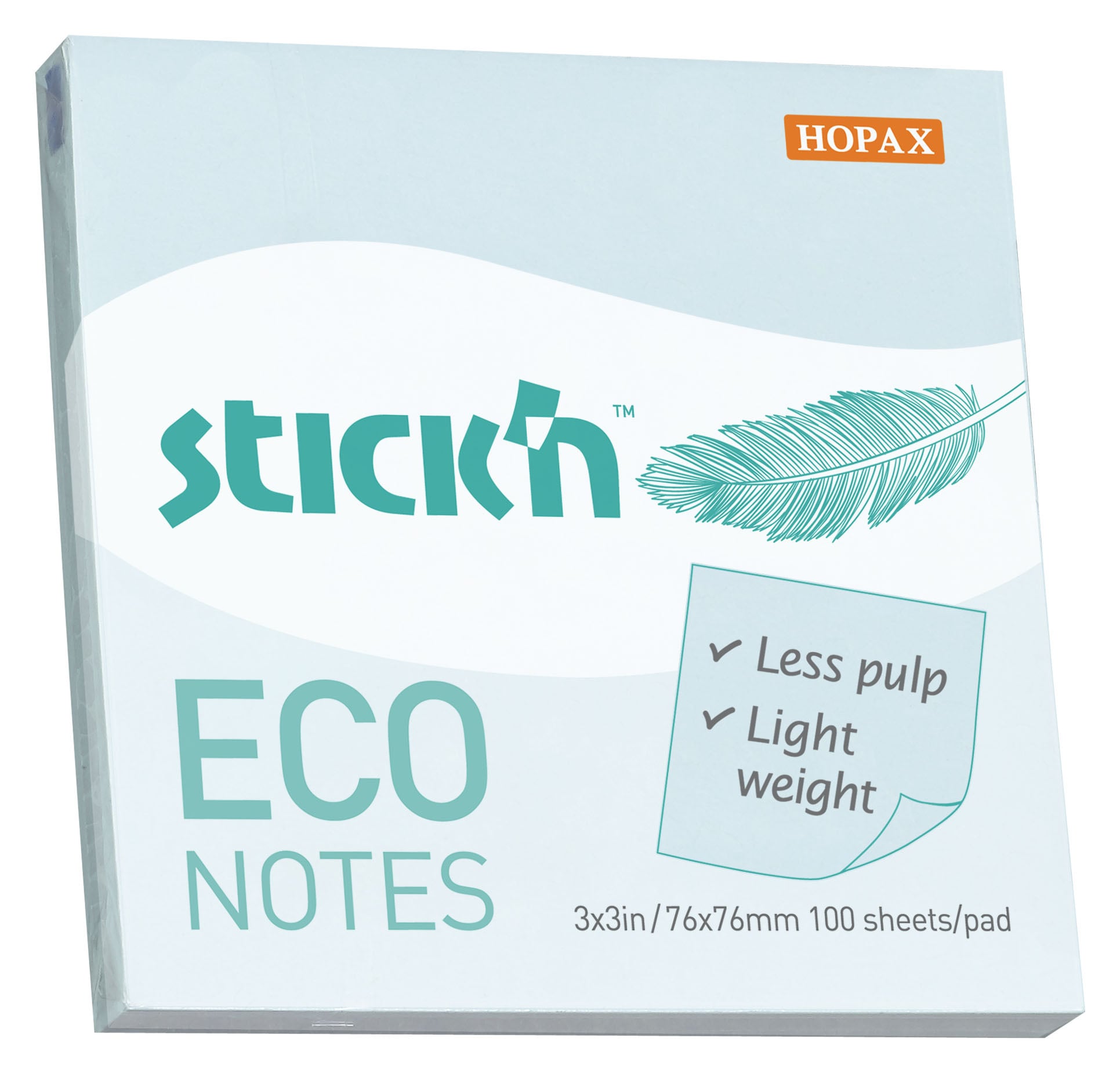 Блок самоклеящийся Stick'n ECO 21747, 76×76мм, 100л., 60г/м², пастель голубой