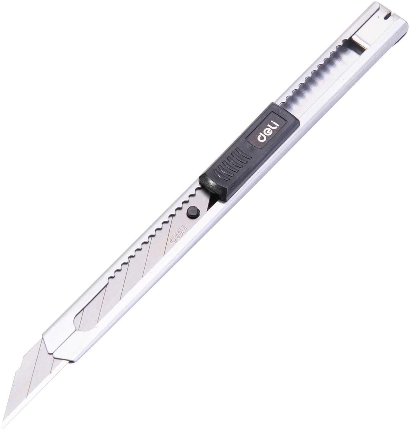 Нож канцелярский Deli E2034 Essential Metal Vivid Mini, ширина лезвия 9 мм, фиксатор сталь серый