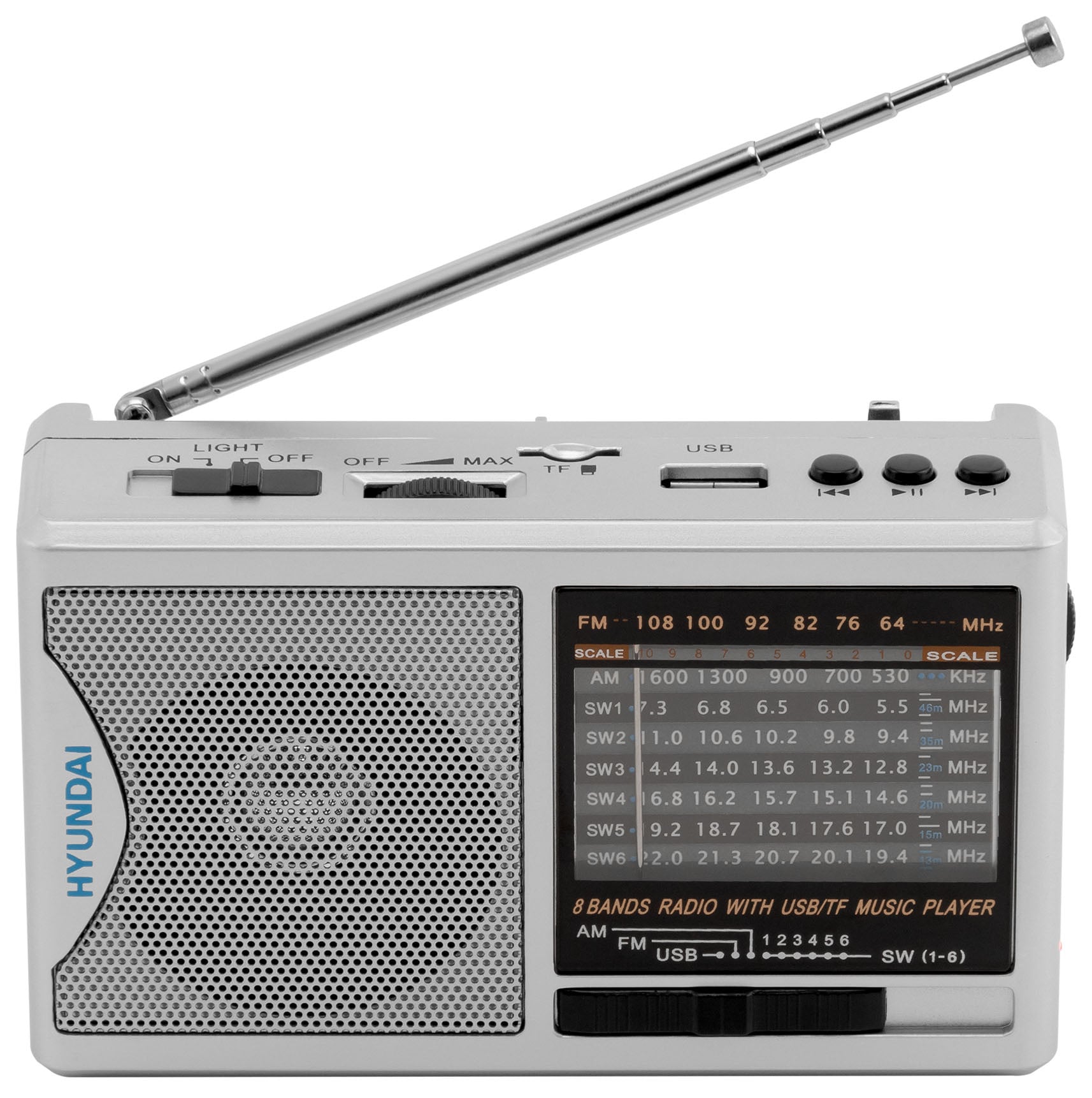 Hyundai <H-PSR160> Радиоприёмник (FM/AM,  USB,  microSD,  3xAA, фонарь)