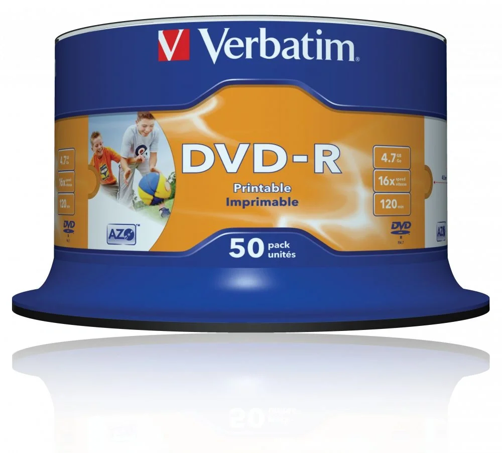 Verbatim  Диски DVD-R  4.7Gb 16х, Wide Photo InkJet Printable, 50шт, Cake Box (43533/43649)