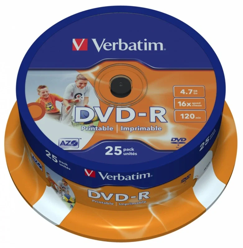 DVD-R Disc Verbatim   4.7Gb  16x  (уп. 25 шт) на шпинделе,  printable (43538)