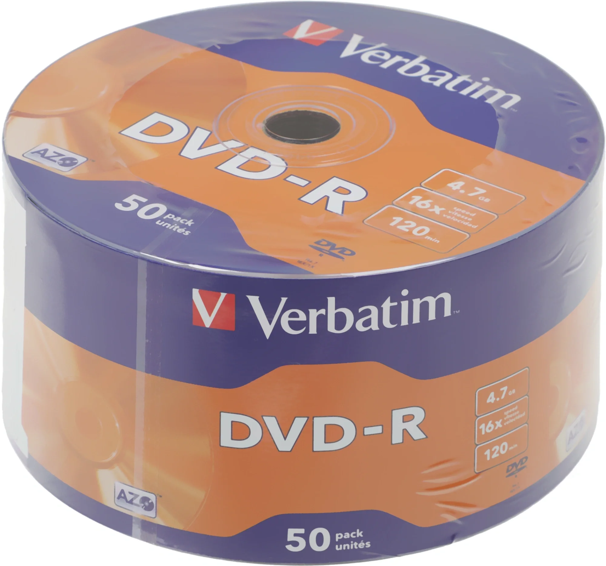 Verbatim  Диски DVD-R Verbatim 16-x 4.7Gb (50 шт)/Shrink/50 Azo (43788)