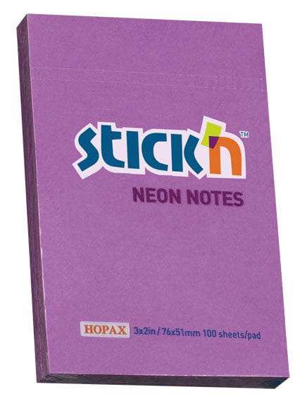 Блок самоклеящийся Stick'n 21208, 51×76мм, 100л, неон фиолетовый