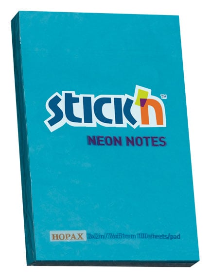 Блок самоклеящийся Stick'n 21207, 51×76мм, 100 листов, неон голубой