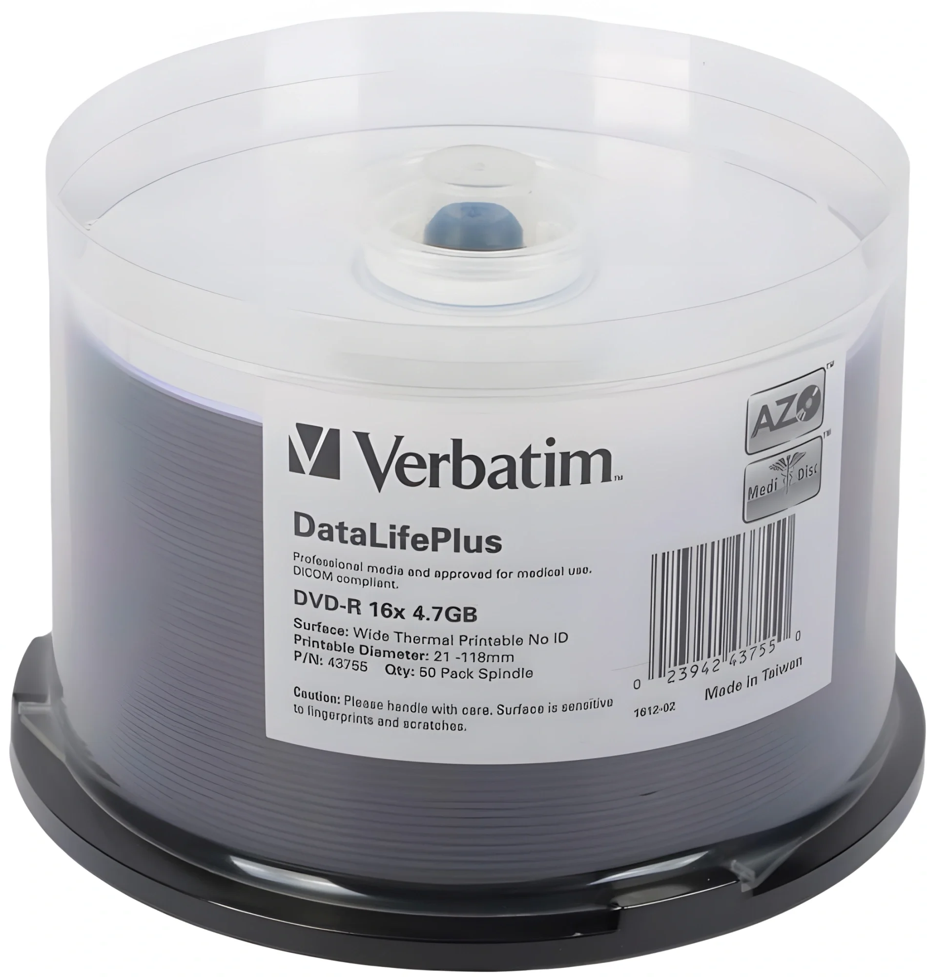 Verbatim  Диски DVD-R  4.7Gb 16-х, Cake Box 50шт. Printable (43755)
