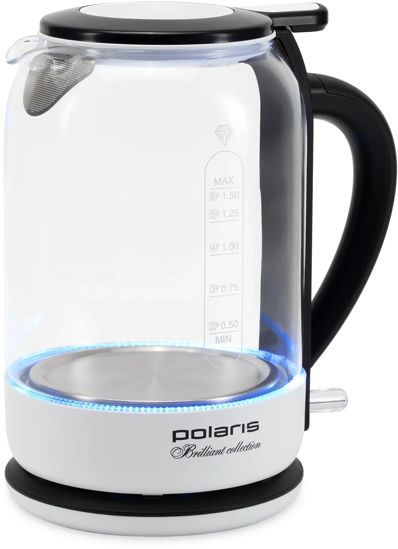 Чайник электрический Polaris PWK 1753CGL 1.5л. 1950Вт белый/черный корпус: стекло/металл/пластик