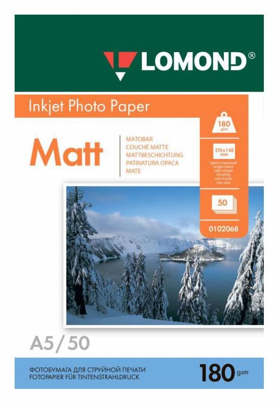 LOMOND 0102068 (A5, 15x21см, 50 листов, 180 г/м2)  бумага матовая односторонняя