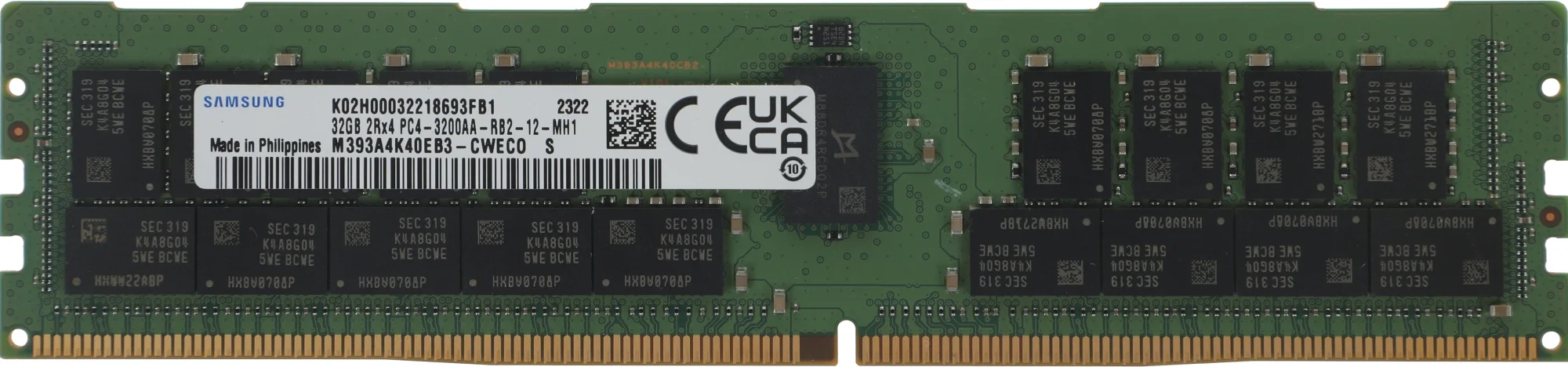 Оперативная память Samsung DDR4  32GB RDIMM (PC4-25600) 3200 Mbps ECC Reg 1.2V (M393A4K40EB3-CWE) 1 year, OEM, clean pull