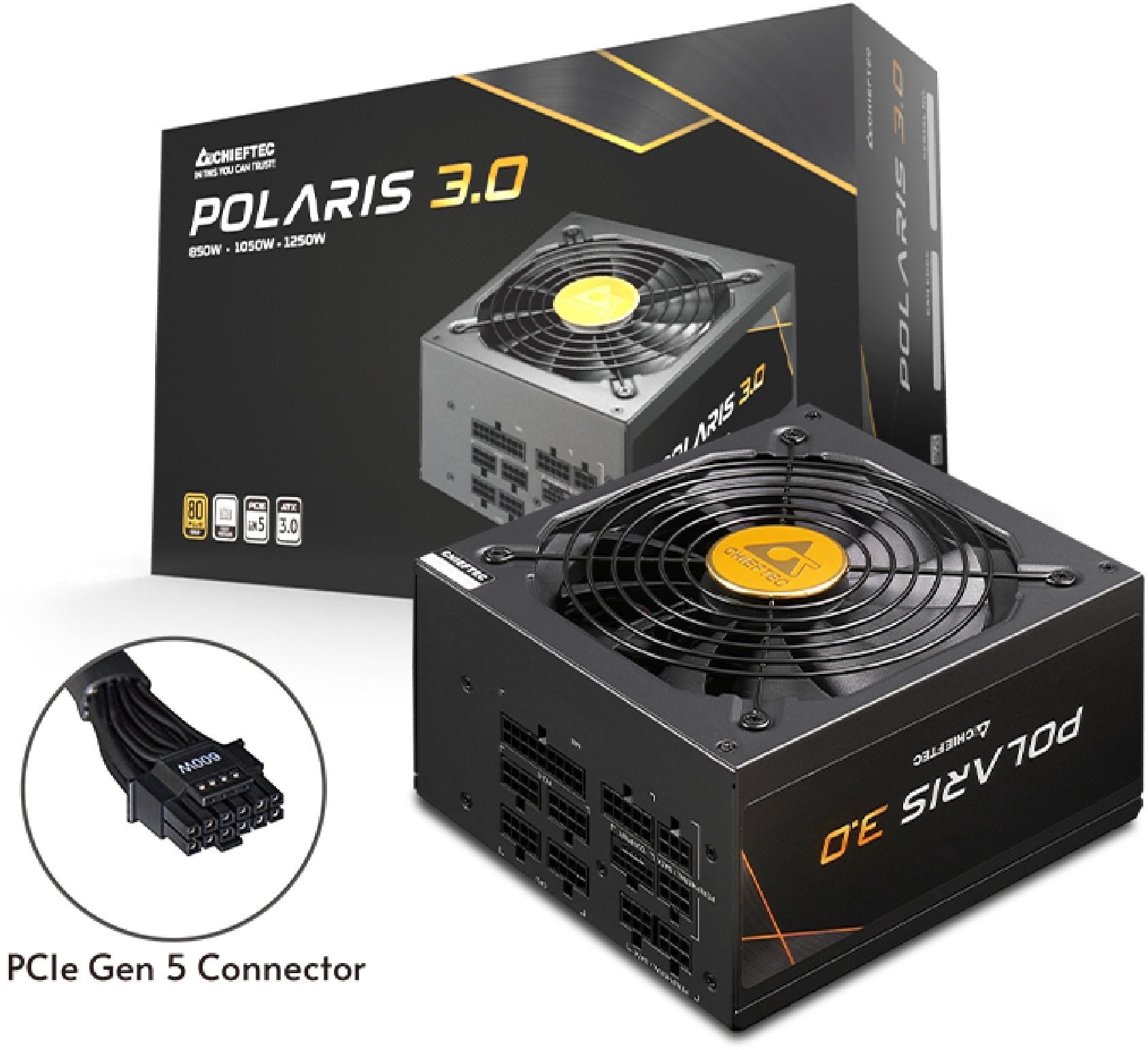 Блок питания Chieftec Polaris 3.0 PPS-1250FC-A3 (ATX 3.0, 1250W, 80 PLUS GOLD, Active PFC, 140mm fan, Full Cable Management, Gen5 PCIe) Retail