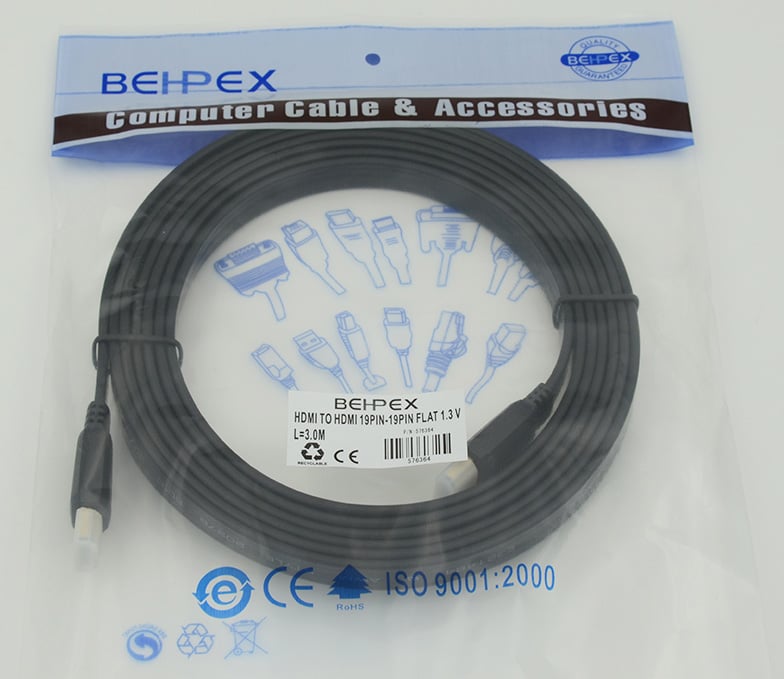 Кабель аудио-видео FLAT HDMI (m)/HDMI (m) 3м. черный