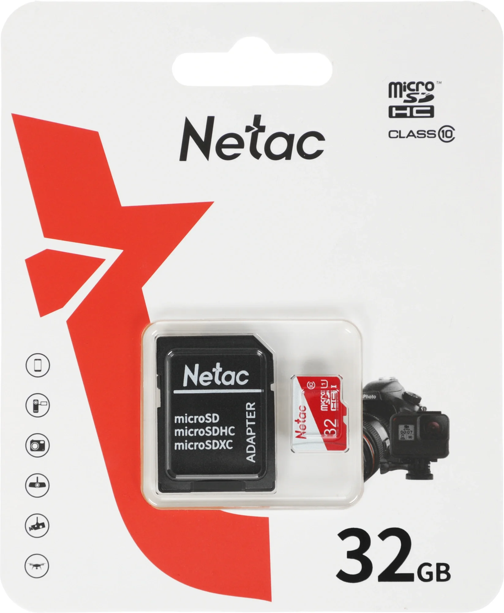 Карта памяти Netac - P500 ECO, microSDHC, UHS-I Class 1, Class 10, 32GB, microSD -> SD адаптер, NT02P500ECO-032G-R
