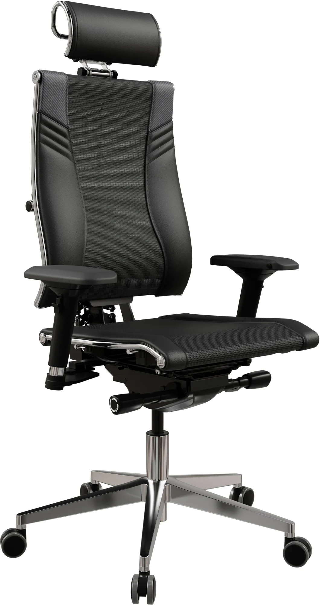 Кресло руководителя Метта Yoga 4DT B2-15D - YM93+Infinity+carbon черный сетка/кожа с подголов. крестов. алюминий хром (комплект 1 шт)
