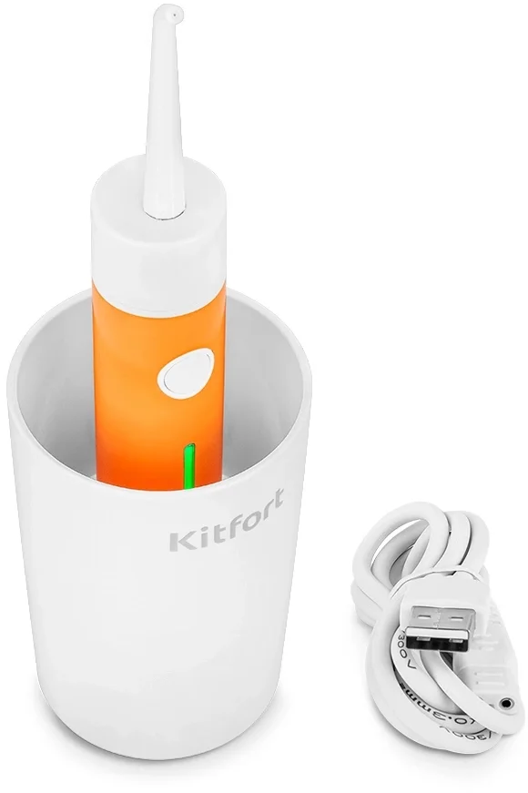 Ирригатор Kitfort КТ-2957-4 оранжевый/белый, от аккумулятора, 320 мл, 3 режима