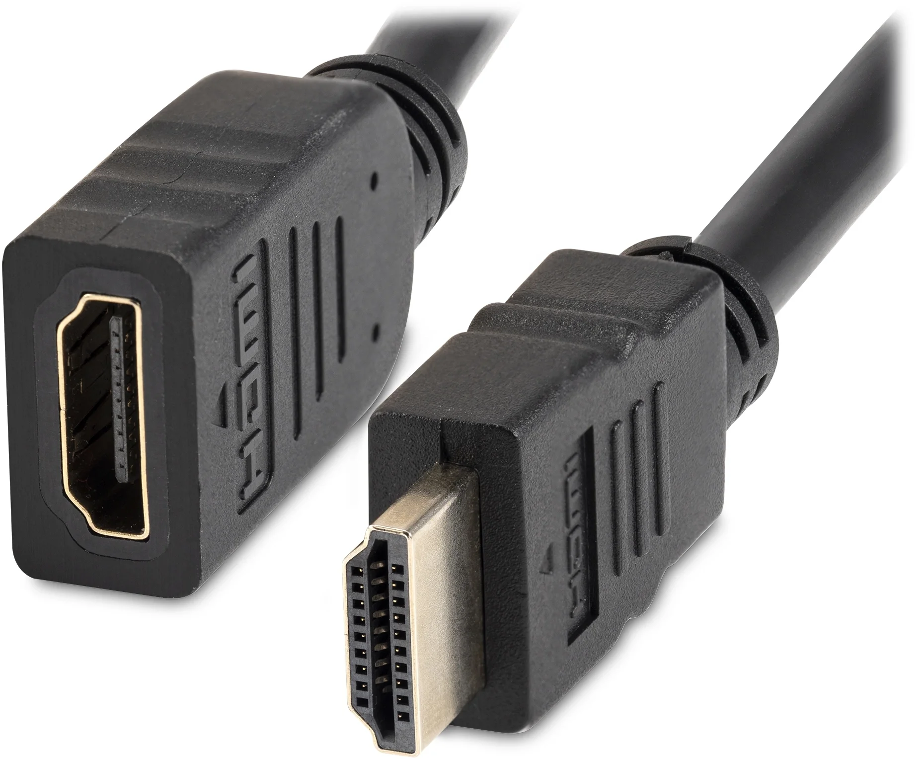 Кабель-удлинитель аудио-видео Buro HDMI (m) - HDMI (f), ver 2.0, 2м, GOLD, черный [bu-hdmi2.0-extnd-2m]