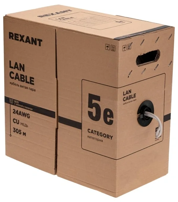 витая пара F/UTP, CAT 5e, PE, 4PR, 24AWG, OUTDOOR, SOLID, черный, 305м, РФ REXANT | 01-0146-R | REXANT